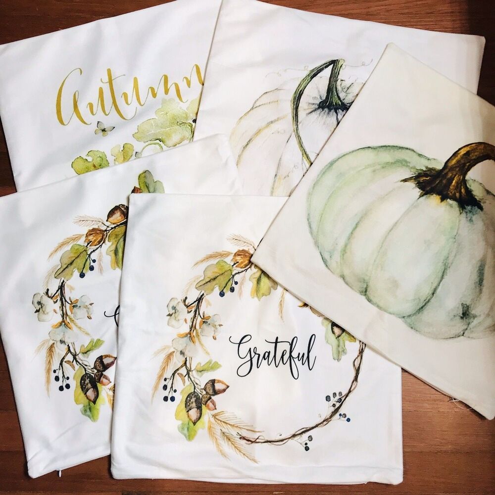 Lot of 5 Square Pillow Covers Fall Pumpkins Farmhouse Boho Classic 18x18 Inch